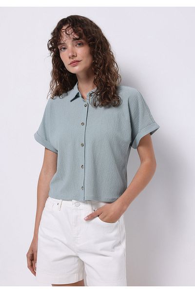 Colin's Tricou cu mânecă scurtă, verde, cu gât jacquard, cu formă regulată