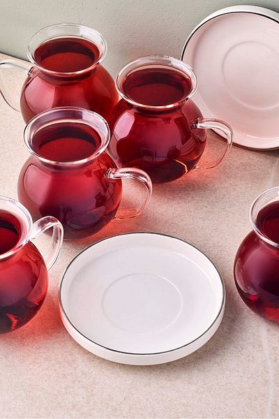 Perotti Kanlıca Platinum 12 Piece 6-Person Glass Tea Set with Handles 210 ml