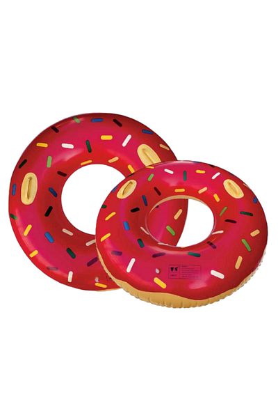 TUENGİ STORE Large Size Pink Donut Patterned Inflatable Bagel with Grip Children's Sea Pool Swimming Ring 100 cm