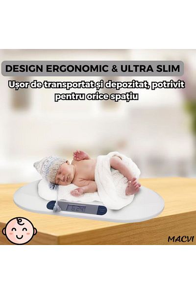 MACVI Macvi® Electronic Baby Scale with LCD Display, Gram Accuracy, 20KG, Ergonomic, Ultra Slim, White
