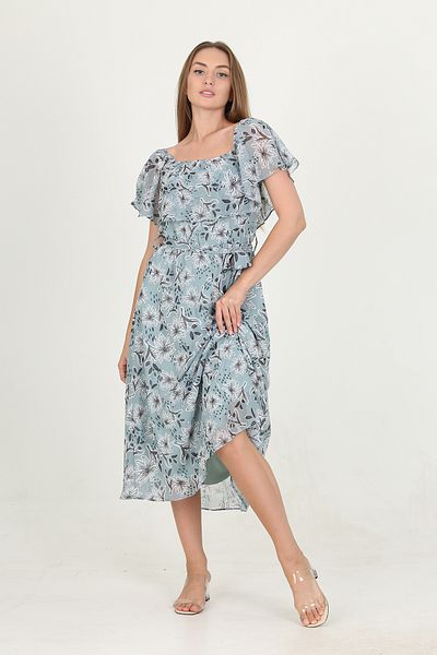 XXL BUTİK Women's Carmen Collar Print Chiffon Dress X-Ry10037
