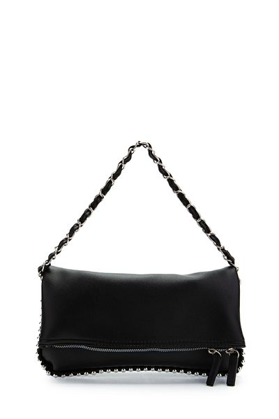minebag Metal Bead Detailed Double Strap Faux Leather Women's Crossbody Bag Jackie Black
