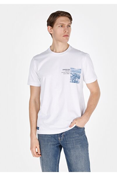 Colin's Tricou alb cu mânecă scurtă pentru bărbați, cu gât rotund, cu croială...