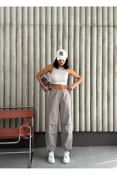 Zeo Basic Parachute Pants with Knee Pleats