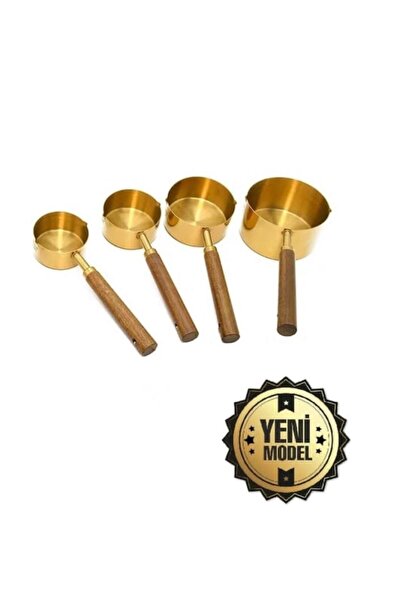 YDGR Gold Ölçü Kaşığı Seti 4lü Ahşap Saplı Ölçü Kabı