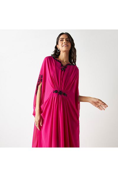 FAV Embellished Kaftan Maxi Dress with Split Neck
