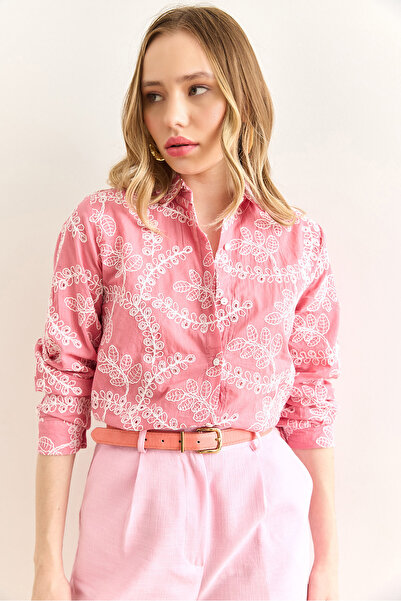 Olalook Dámská košile Dusty Rose Geometric Fisto Detailed GML-19001324