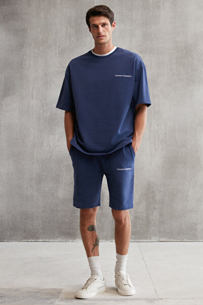 GRIMELANGE Colombia férfi 2 részes szett - kényelmes szöveggel hímzett sötétkék tréningruha szett