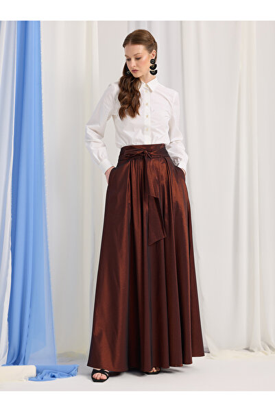 Store Wf Bronze Taffeta Belted Maxi Skirt