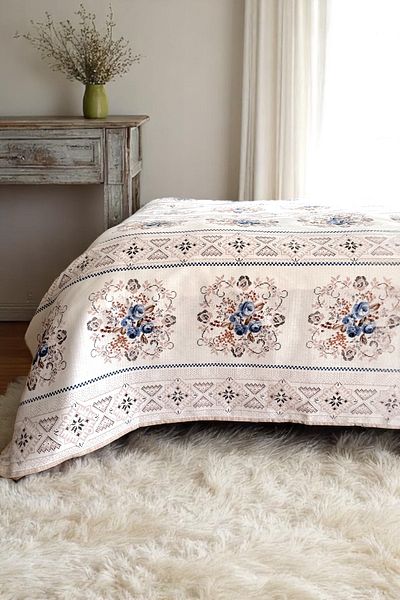 Alla Turca Double Cross Stitch Patterned Pique – Indigo |   200X240 cm |   100% Cotton