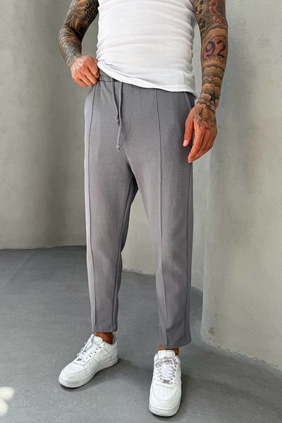 MADZEYMODA Ανδρικό καπνιστό παντελόνι Jogger Boyfriend με λεπτομέρεια από ύφασμα βάφλα Mz5036