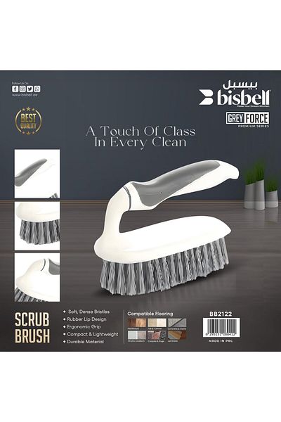 Bisbell Grey Force Premium Scrub Brush, Ergonomic Grip,BB2122
