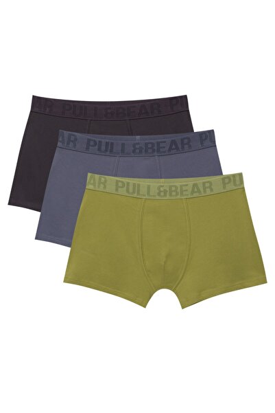 Pull & Bear Kareli dokulu logo 3'lü boxer paketi