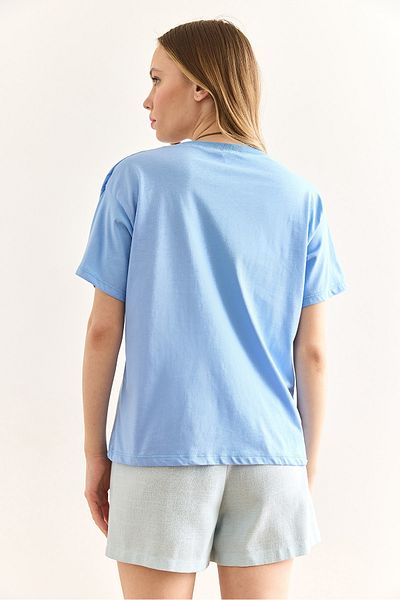 Olalook Γυναικείο μπλουζάκι Baby Blue Crew Neck Basic TSH-19000774