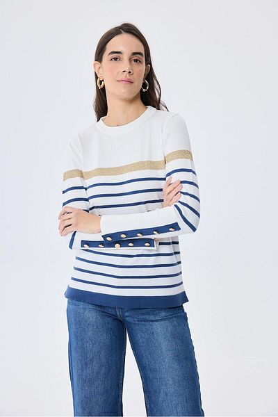 Peraluna Dreamer Striped, Women's Knitwear Sweater - Ecru Striped