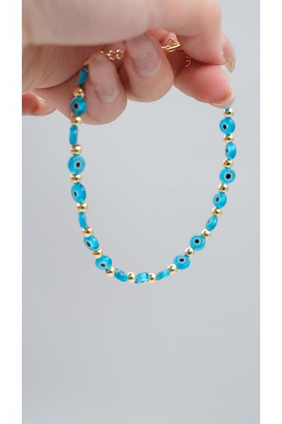 Jerie Gold Topcuk and Evil Eye Bead Detailed Anklet