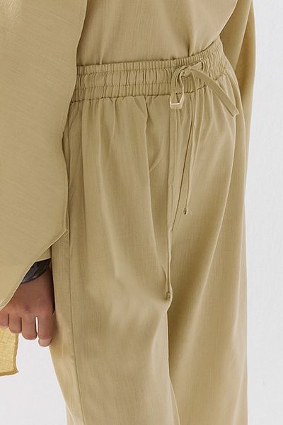 Hooopstore Lyocell Linen Flowy Elastic Sand Beige Trousers