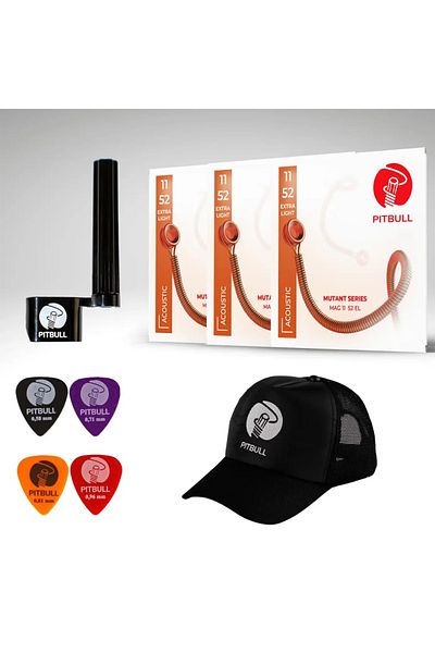 Pitbull Strings Mutant Series Acoustic Guitar String Mag 11-52 El 3P Ssc Set of 3 Hat, Picks and Strings Wizard
