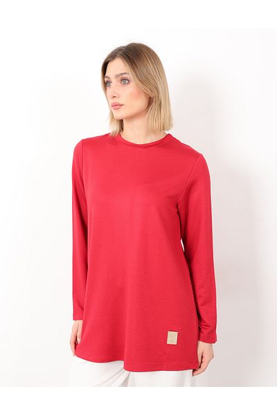 Linvey Kado Crystal Combed Crew Neck Relaxed Fit Basic Crested Tunic