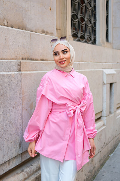 LOCCO Women's Shoulder Tie Poplin Shirt Pink