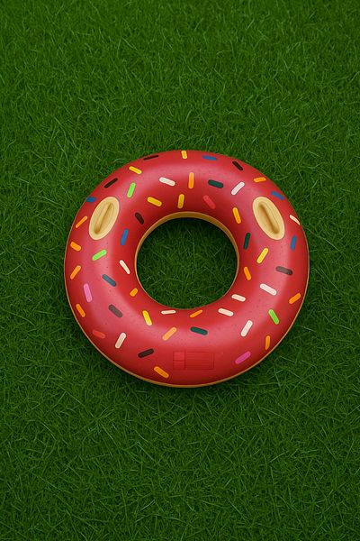 TUENGİ STORE Large Size Pink Donut Patterned Inflatable Bagel with Grip Children's Sea Pool Swimming Ring 100 cm