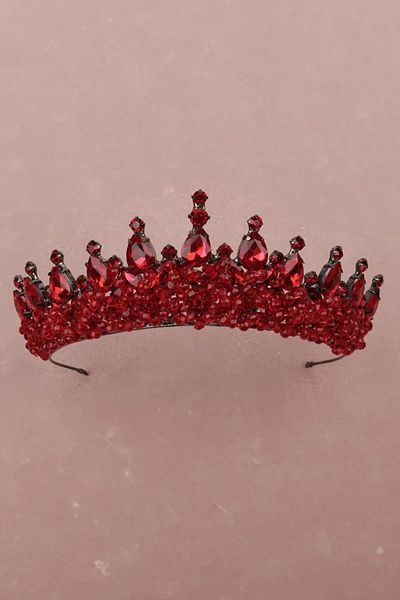 Hayalperest boncuk Elegant Bridal Wedding Henna Crown with Stylish Crystal Stones Burgundy