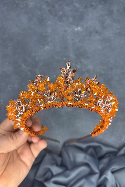 Hayalperest boncuk Orange Nature Beaded Bridal Henna Crown Bridal Hair Accessory