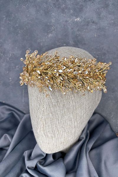 Hayalperest boncuk Honey Color Elisa Beaded Bridal Henna Crown Hair and Turban Accessory