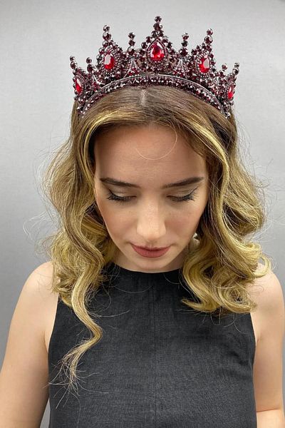 Hayalperest boncuk Crystal Stone Bridal Crown Red
