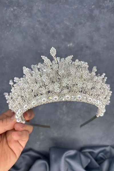 Hayalperest boncuk Cream Livan Beaded Bridal Henna Crown Hair Accessory