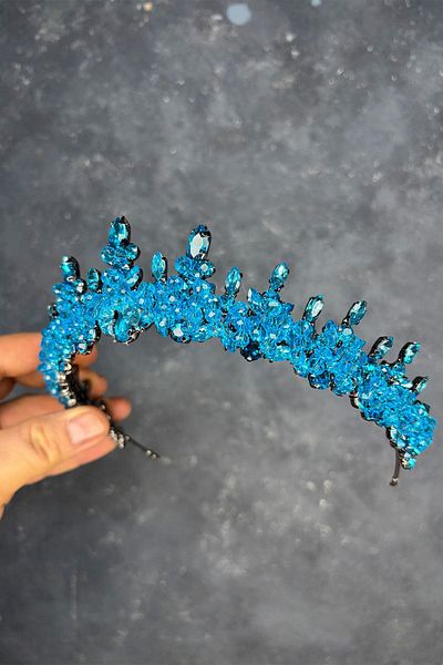 Hayalperest boncuk Turquoise Lycia Bead Embroidered Bridal Henna Crown