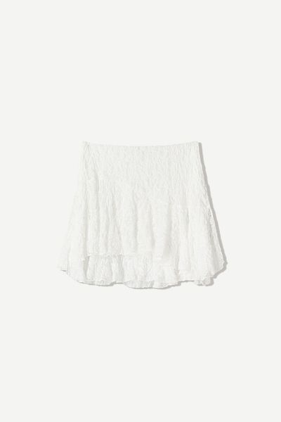 Bershka Ruffled blonde lace mini skirt