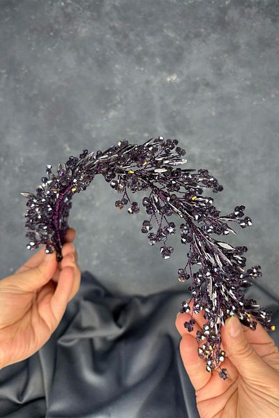 Hayalperest boncuk Purple Hera Crystal Beaded Bridal Henna Crown Hair and Turban Accessory