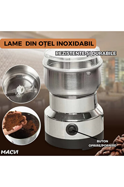 MACVI Rasnita electrica Macvi® pentru cafea, condimente si nuci, 100W, lame inox, argintiu