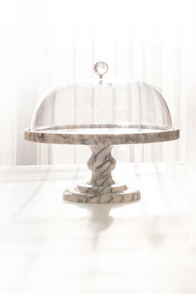 marbelix Gaia 32cm Marble Ultra Wide and Footed Cake & Pastry Presentation - Cake Stand - Plastic Jar Included