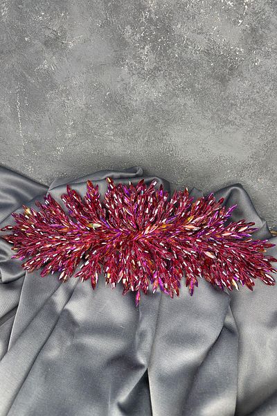 Hayalperest boncuk Janjan Burgundy Eva Intense Bead Embroidered Bridal Henna Crown