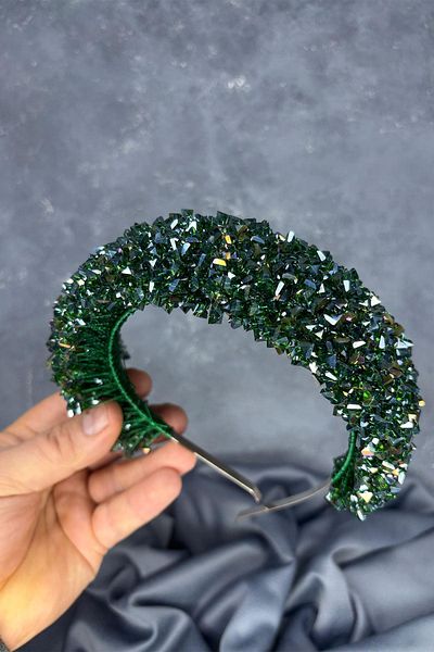 Hayalperest boncuk Emerald Green Asu Intense Bead Embroidered Bridal Henna Crown
