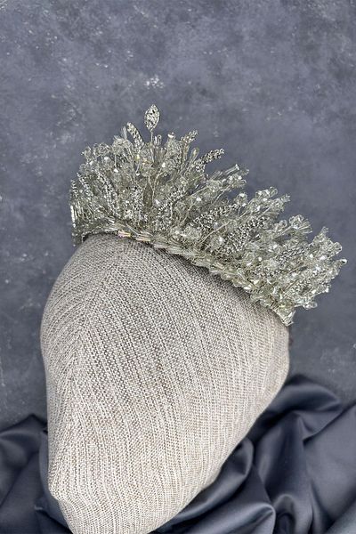 Hayalperest boncuk Green Tint Livan Beaded Bridal Henna Crown Hair Accessory