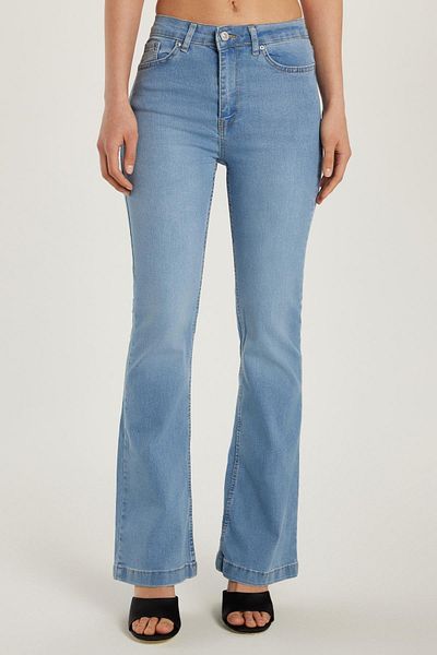 Tudors Women's Regular Fit Lycra Flared Blue Jean Denim Trousers