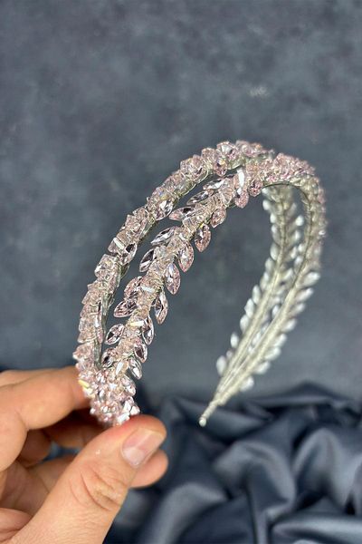 Hayalperest boncuk Powder Double Row Stone Lea Bridal Hair Accessory Bridal Henna Crown