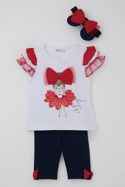 Breeze White Baby Girl Tights Set - Ballerina Printed, Bandana, 6 Months-2 Years