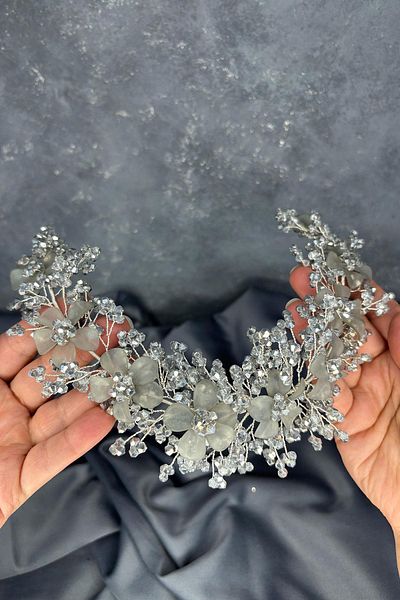 Hayalperest boncuk Gray Nileda Crystal Beaded Bridal Henna Crown Hair Accessory