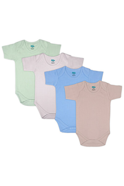 Babies Basic Short Sleeves Bodysuit. Set of 4, 3-6 Months , Green, Beige, Blu...