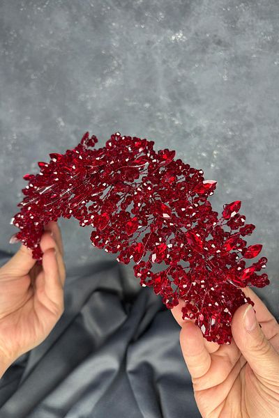 Hayalperest boncuk Burgundy Elena Intense Bead Embroidered Bridal Crown Hair and Turban Accessory