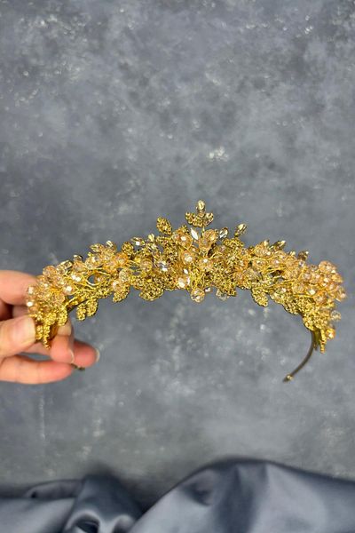 Hayalperest boncuk Honey Color Bead Embroidered Duru Bridal Henna Crown