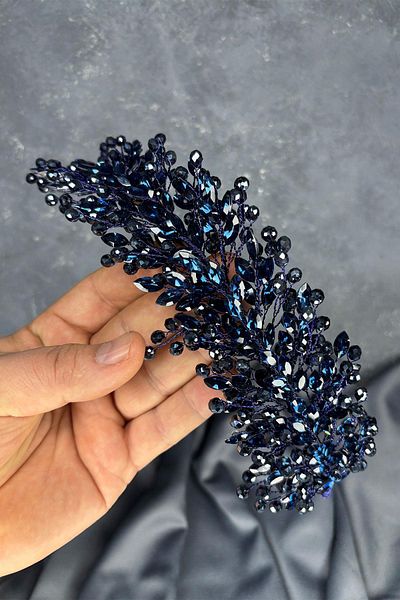 Hayalperest boncuk Navy Blue Elisa Beaded Bridal Henna Crown Hair and Turban Accessory