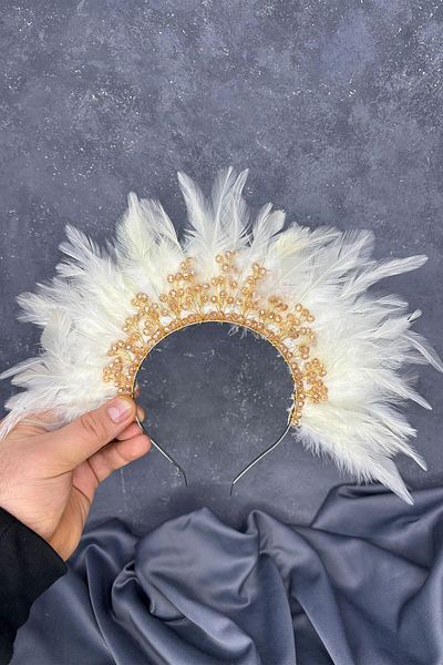 Hayalperest boncuk Feathered Crystal Beaded Arden Bridal Henna Crown