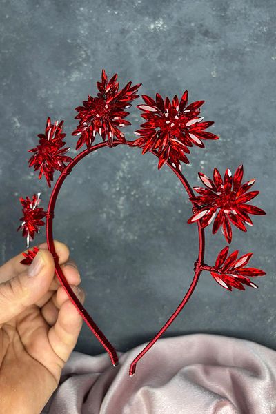 Hayalperest boncuk Red Star Stone Bridal Henna Crown and Bridal Hair Accessory