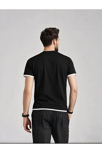 Medinenur Men's Basic T-Shirt with Garnish Detail
