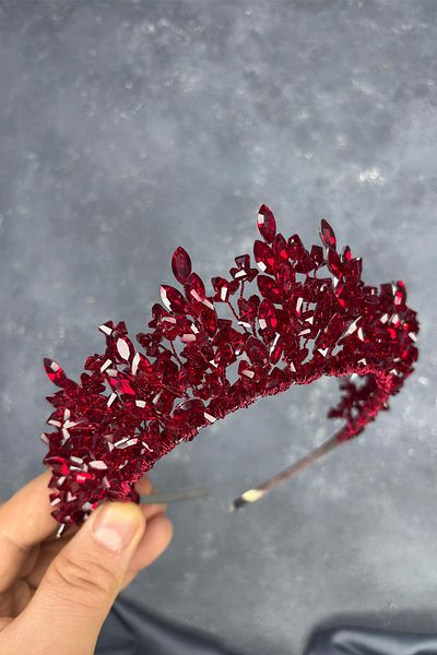 Hayalperest boncuk Burgundy Nature Beaded Bridal Henna Crown Bridal Hair Accessory